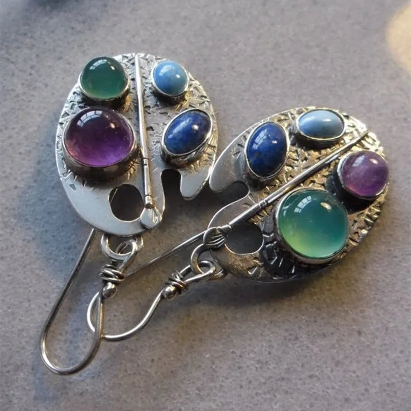 New Vintage Multicolor Stone Indian Jewelry Dangle Earrings for Women Ethnic Tribal Drop Hook Earrings Statement Accessories