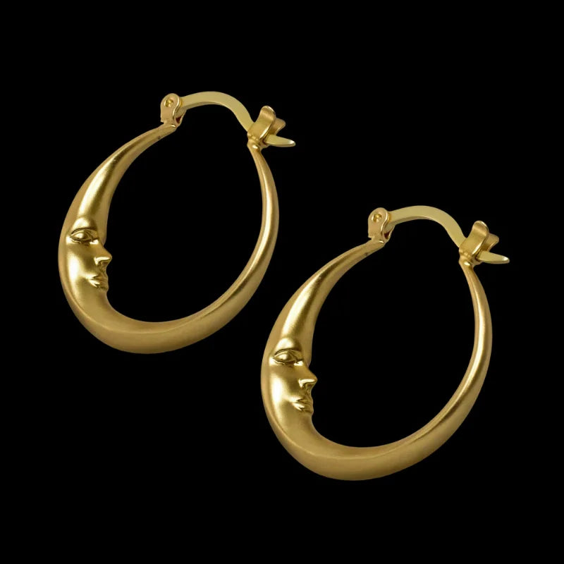 Delicate Gold Color Women Hoop Earrings Vintage Metal Carving Face Personality Earrings Jewelry