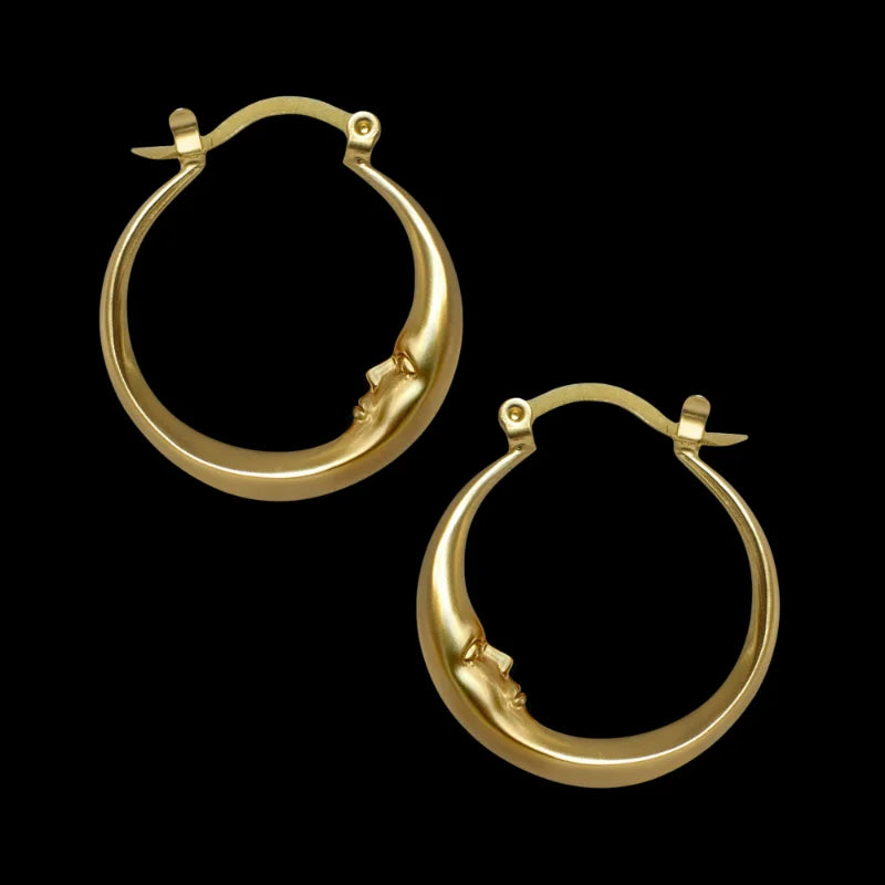 Delicate Gold Color Women Hoop Earrings Vintage Metal Carving Face Personality Earrings Jewelry